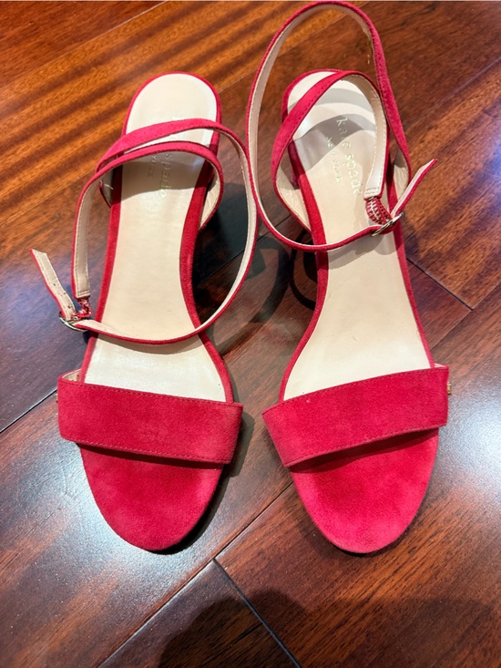 kate spade Shoes - kate spade Red Suede Open-Toe Ankle Strap Sandals